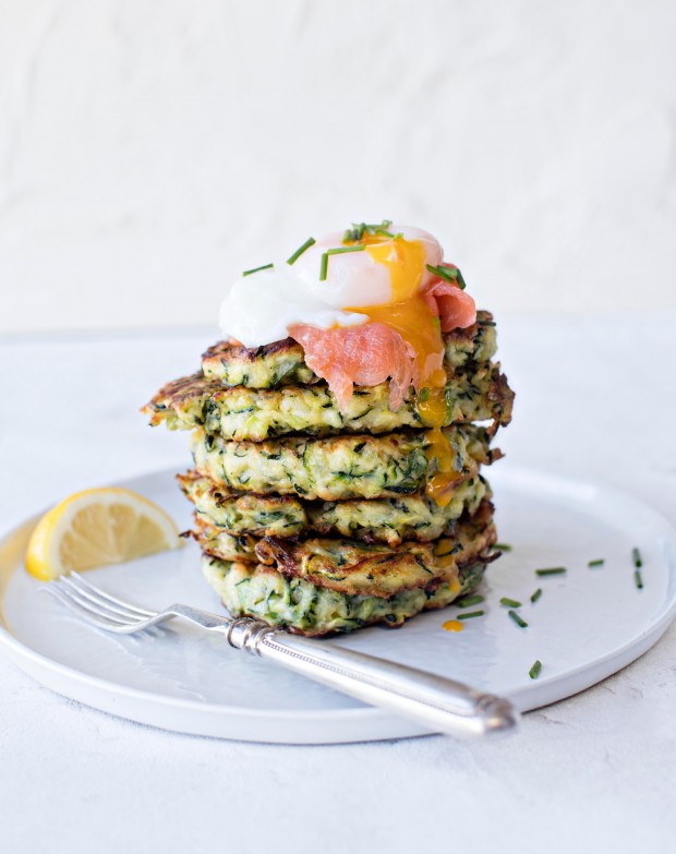Courgette Fritters with Smoked Trout & Poached Egg Recipe