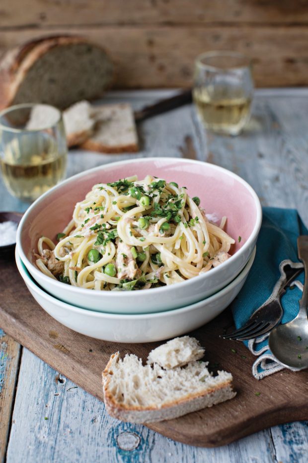 Linguine with Smoked Trout & Petit Pois Recipe