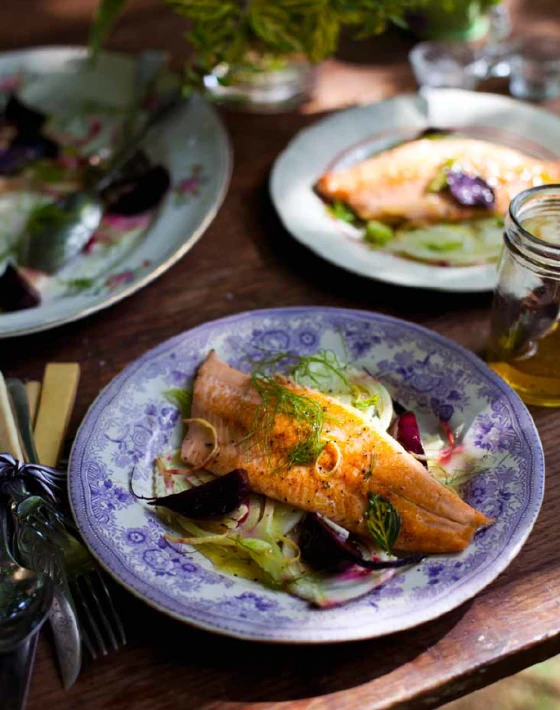 Pan-Fried Trout with Beetroot & Fennel Salad